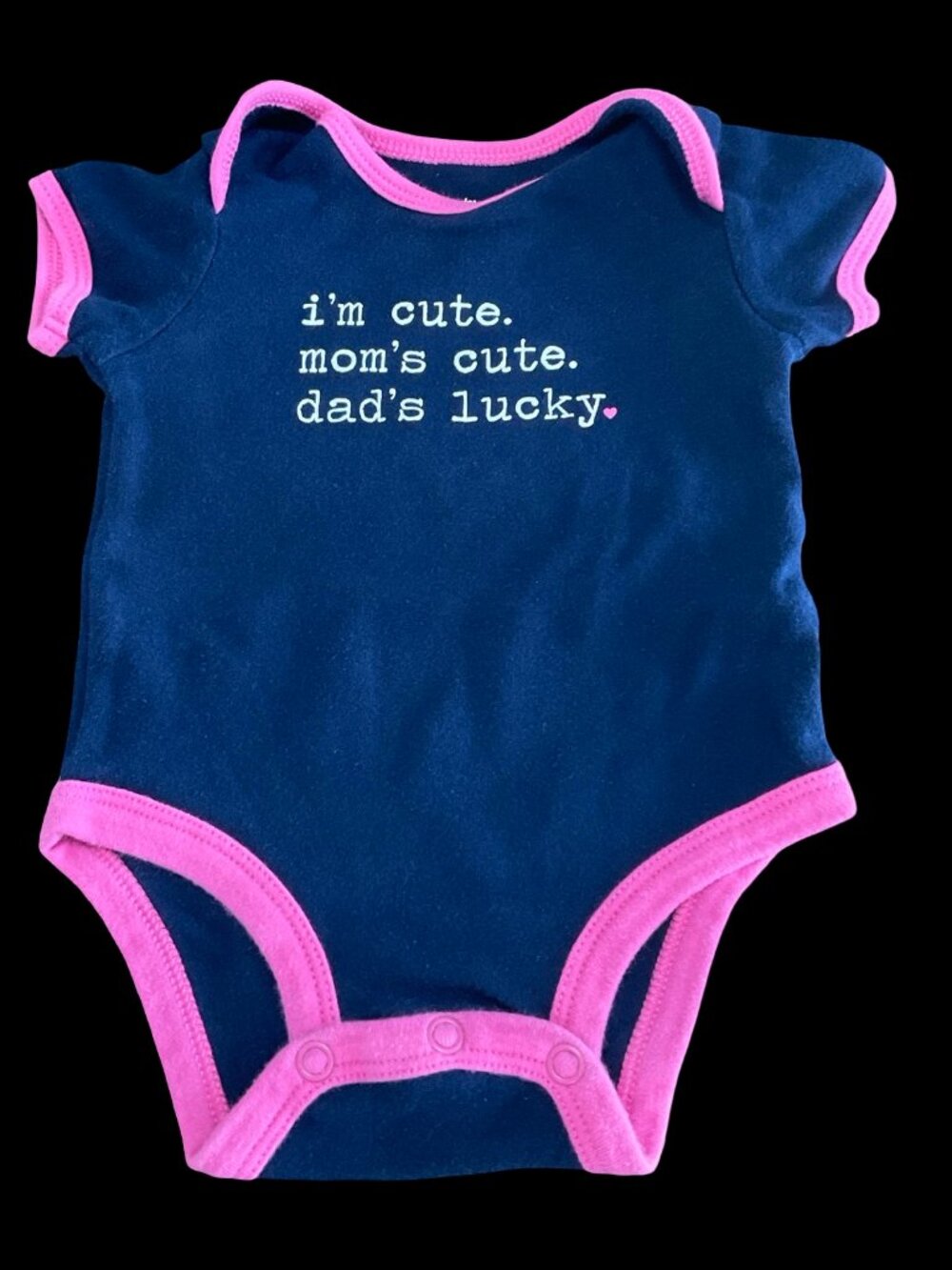 👣 10/$25 - Navy/Pink "I'm Cute. Mom's Cute. Dad's Lucky." Onesie